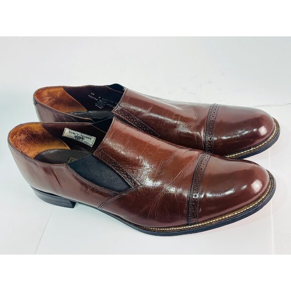 Stacy Adams Shoes Biscuit Brown Madison Loafer Leather 00017-02 Sz 13 D Cap Toe - Picture 3 of 12